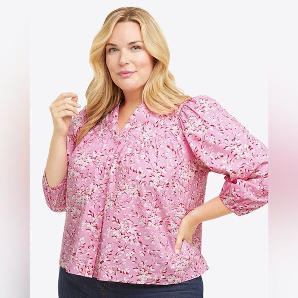 DRAPER JAMES NWT Button Down Top in Pink Shadow Floral size 2x - Picture 5 of 9